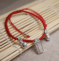 Sterling Silver ABACUS & MONEY BAGS Red Rope Bracelet